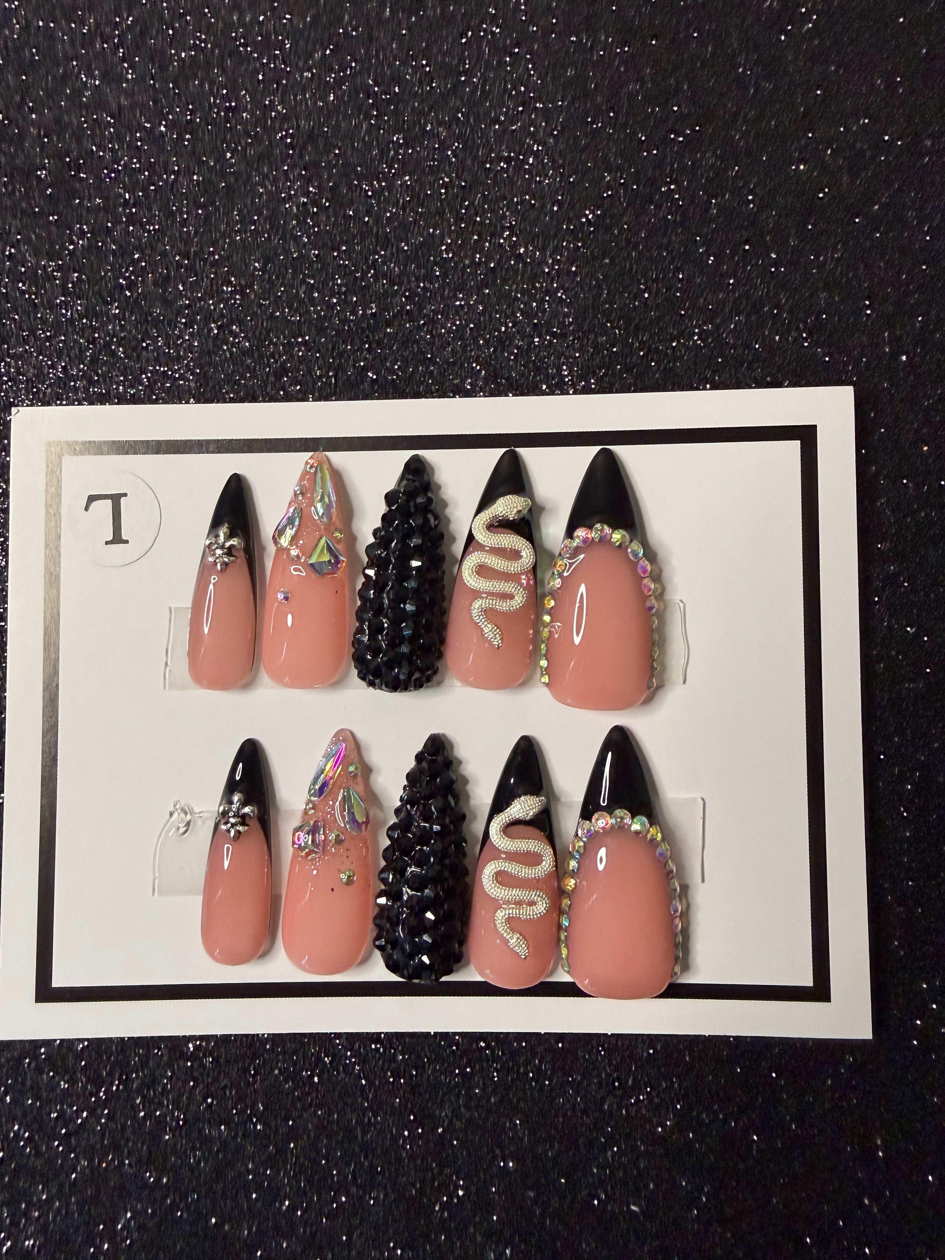Black Bling Stiletto Med/Long