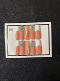 French Tip Floral Bling Long Square